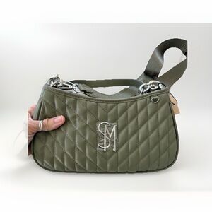 Steven madden belodie Crossbody Purse Light Olive Green Quilted Logo Strap New